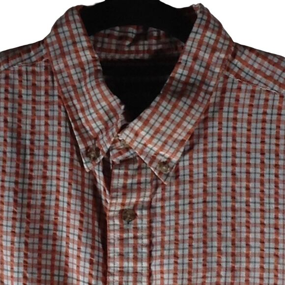 Eddie Bauer Orange Plaid Checkered Button Down Short Sleeve Men Shirt Medium - Picture 3 of 15